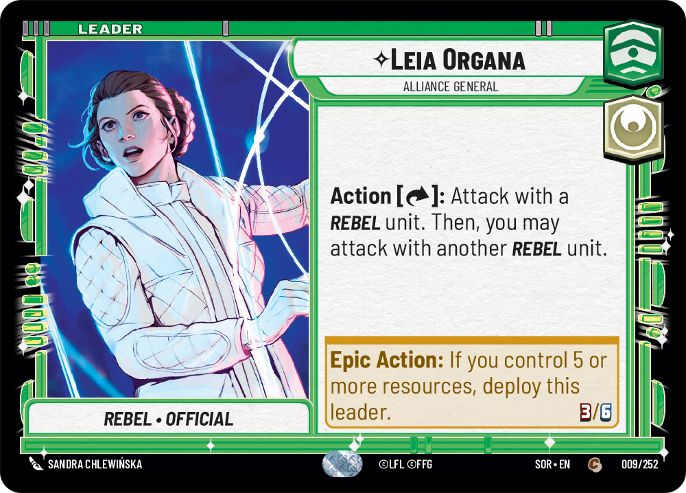 Star Wars Unlimited card Leia Organa, Alliance General